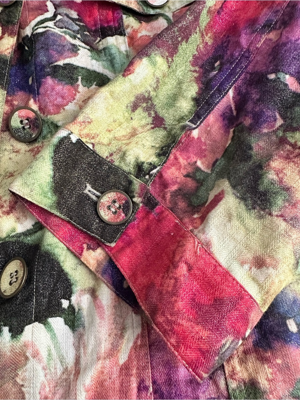 Chico's Size 3/XL Multicolor Watercolor Linen Cotton Floral Button Wearable Art - Picture 7 of 8